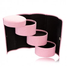 Ékszeres doboz rózsaszín színben - henger alakú, három rekeszes
