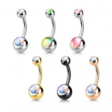 316L acél köldök piercing - gyöngyök szivárványos holdkővel, különböző színekben, PVD technológia