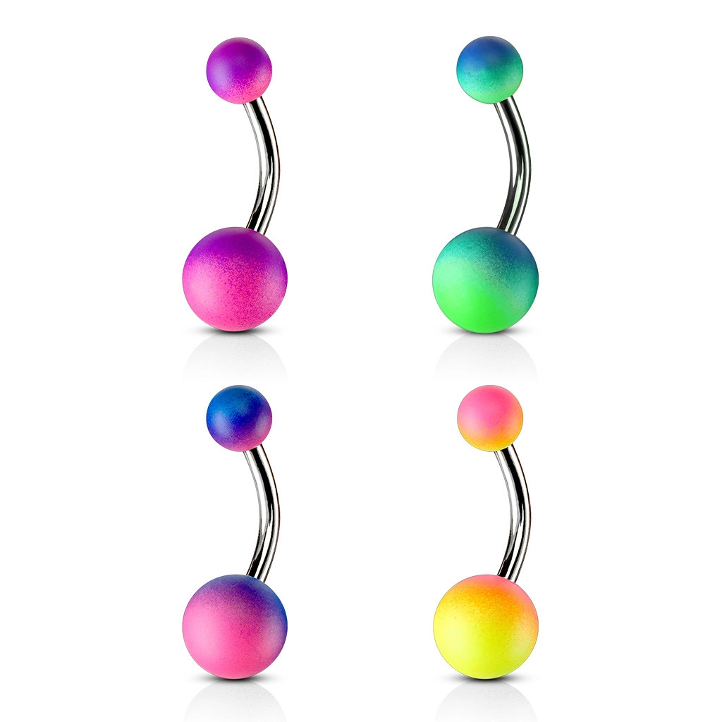 316L acél köldök piercing - súlyzó két színű gumírozott golyóval - A piercing színe: Kék - Rózsaszín