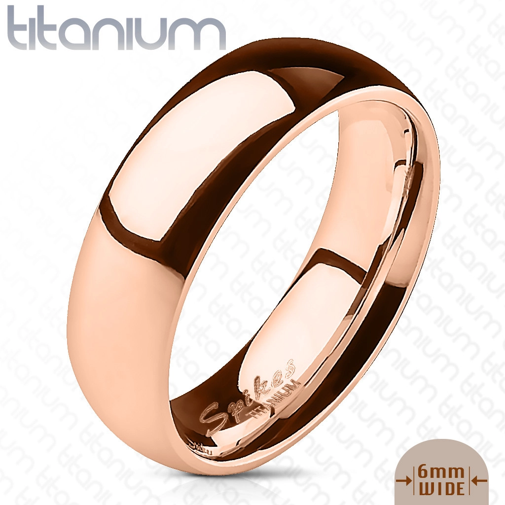 Sima titánium gyűrű, rózsaarany színben, fényes felülettel, 6 mm-es  - Nagyság: 57