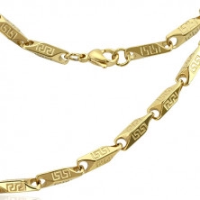Nyaklánc nemesacélból, arany színű -  négyzet alakú láncszemek görög mintával,lekerekített végekkel