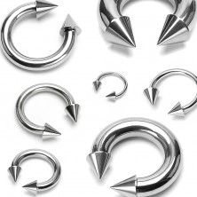 316L acél piercing - fényes patkó tüskékkel, ezüst színű, vastagsága 2,4 mm