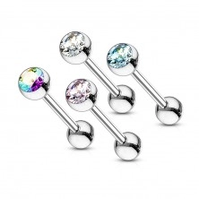 316L acél nyelv piercing készlet - súlyzó színes kristályokkal