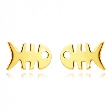 14K sárga arany fülbevaló - lapos hal csontváz fülbevaló, FISHBONE