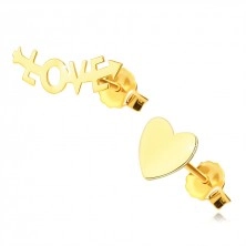 585 sárga arany fülbevaló  – szív és „LOVE” felirat
