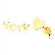 585 sárga arany fülbevaló  – szív és „LOVE” felirat