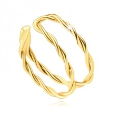 585 sárga arany piercing - duplán fonott kötél mintás fülbevaló