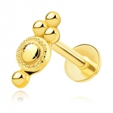 375 sárga arany ajak- és áll piercing - gyűrű díszítő szegéllyel, gyöngyökkel