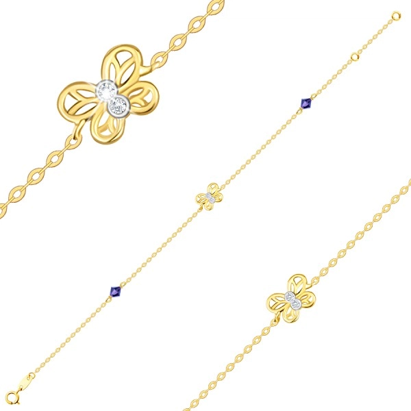 585 Kombinált arany karkötő – kétszínű pillangó, lila Swarovski kristályok