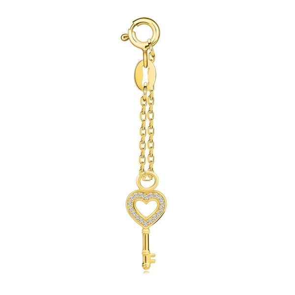 925 ezüst medál - arany színben, szív kulcs, rövid lánc, átlátszó cirkóniák