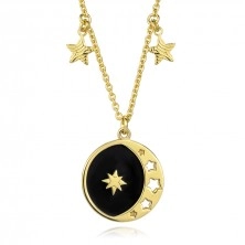 925 ezüst nyaklánc - arany színű, korong, fekete máz, apró csillagok