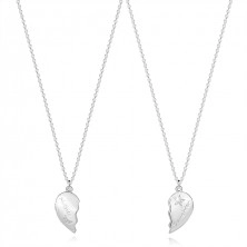 Ezüst nyaklánc készlet - "Anya" és "Lánya", hasított szívek, átlátszó cirkóniák
