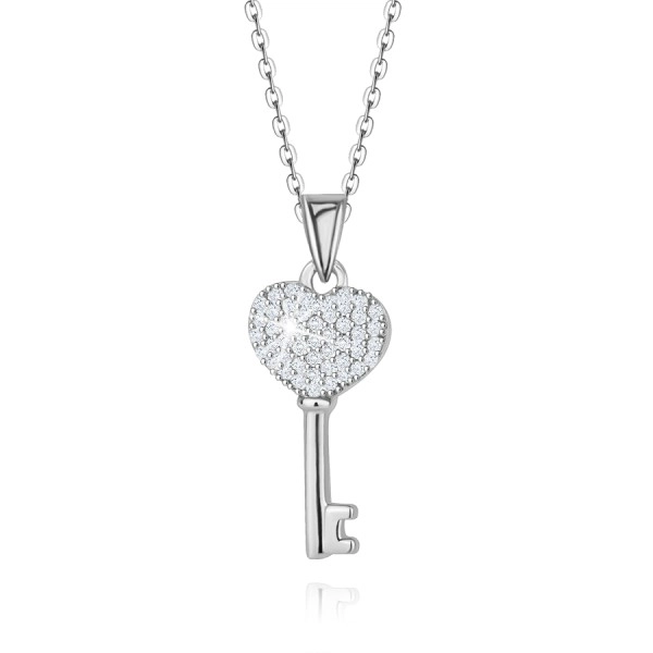925 ezüst nyaklánc - szív alakú kulcs, átlátszó cirkóniák