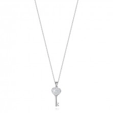 925 ezüst nyaklánc - szív alakú kulcs, átlátszó cirkóniák
