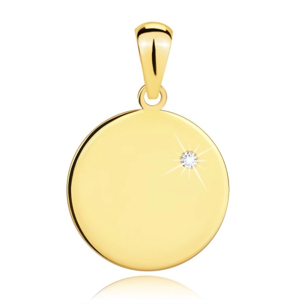 9K sárga arany medál - egy fényes lapos korong cirkóniával