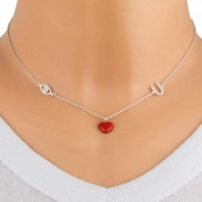 925 ezüst nyaklánc - védőszem, piros szív, "U" betű, átlátszó cirkóniák