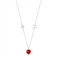 925 ezüst nyaklánc - védőszem, piros szív, "U" betű, átlátszó cirkóniák
