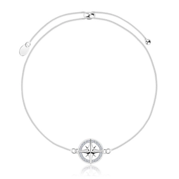 925 ezüst karkötő, csúsztatható zár - vékony kígyólánc, iránytű, átlátszó cirkóniák