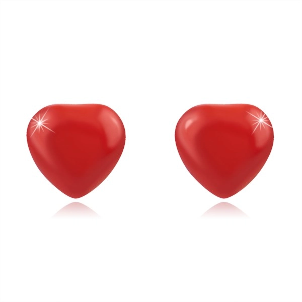 925 Ezüst fülbevaló – domború piros szív, stekkerzárral