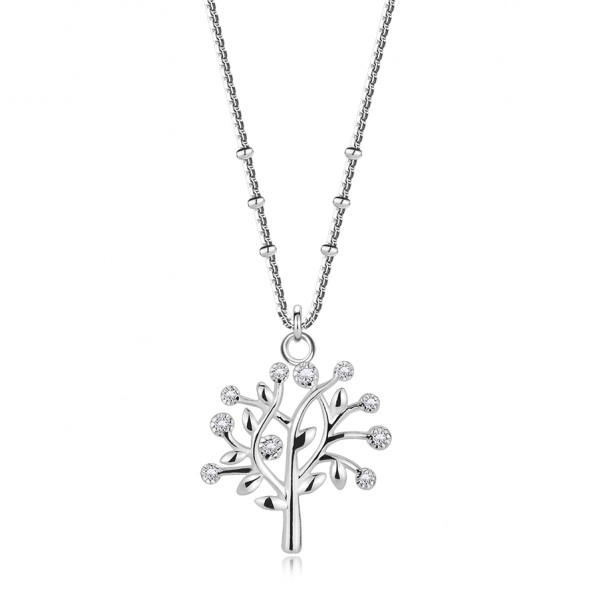 925 Ezüst nyaklánc – életfa, kerek cirkóniák, lánc gyöngyökkel