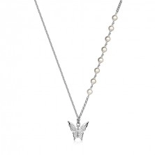 925 ezüst nyaklánc - pillangó, fehér szintetikus gyöngy, különféle láncok