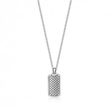 925 ezüst nyaklánc - téglalap alakú dögcédula, négyzet alakú mintával, homárkaromzárral