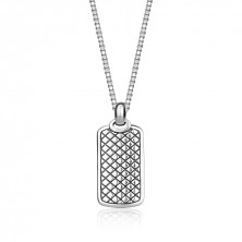925 ezüst nyaklánc - téglalap alakú dögcédula, négyzet alakú mintával, homárkaromzárral