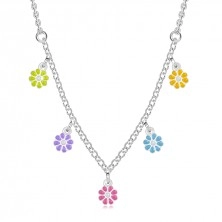 925 ezüst gyerek nyaklánc - virágok színes szirmokkal