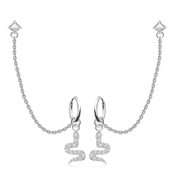 925 ezüst fülbevaló két füllyukhoz - egy karika kígyó motívummal, valamint egy fülbevaló szögletes cirkóniával