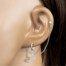 925 ezüst fülbevaló két füllyukhoz - egy karika kígyó motívummal, valamint egy fülbevaló szögletes cirkóniával