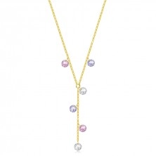 925 ezüst nyaklánc - arany színű, átlátszó, rózsaszín, levendula színű cirkóniák