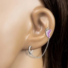 925 ezüst fülbevaló két füllyukhoz - egy pillangó rózsaszín cirkóniákkal, egy karika-és egy stekkerzár