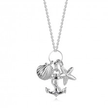 925 ezüst nyaklánc - átlátszó cirkónia, horgony kötéllel, tengeri csillaggal és kagylóval