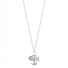 925 ezüst nyaklánc - átlátszó cirkónia, horgony kötéllel, tengeri csillaggal és kagylóval