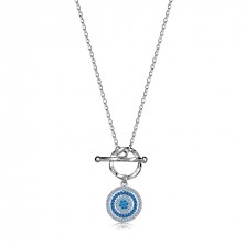 925 ezüst nyaklánc - gyűrű átlátszó és kék cirkóniákkal, nem átlátszó virág türkiz cirkóniákkal