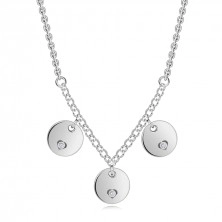925 ezüst nyaklánc - átlátszó briliánsok, lapos korongok, szív kivágással