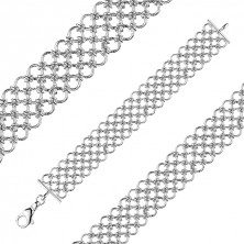 925 ezüst szélesebb karkötő - háló mintában összefonódott karikák