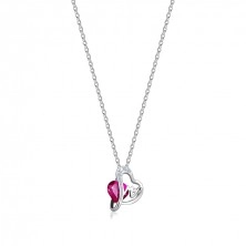 925 ezüst nyaklánc - sötét rózsaszín cirkónia, átlátszó cirkóniás vonal, aszimmetrikus szív, MOM felirat