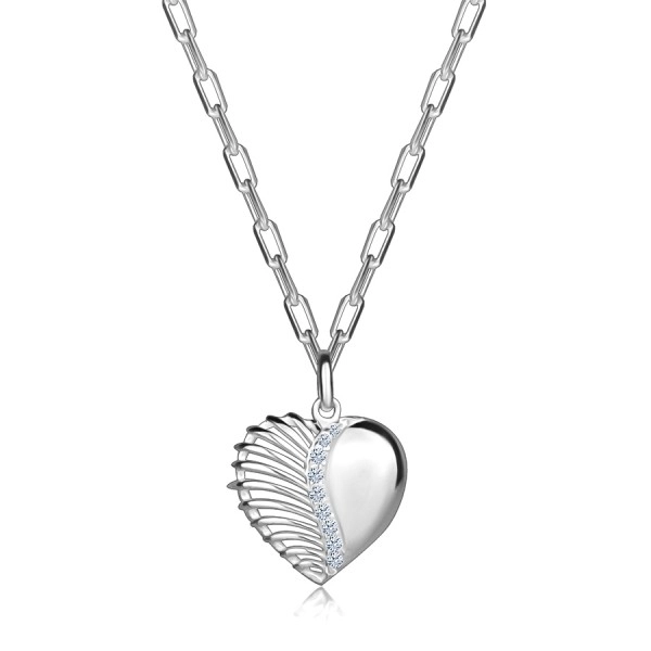 925 ezüst nyaklánc - szárnyas szív, cirkónia vonal, ovális láncszemekből álló lánc