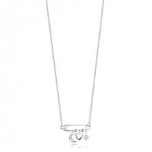 925 Ezüst nyaklánc - biztosítótű, félhold, sima szív, csillag, cirkóniák 