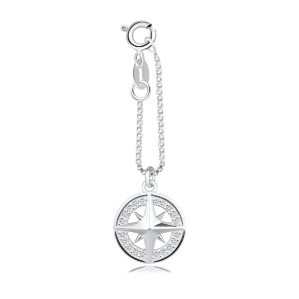 925 ezüst medál karkötőhöz - iránytű, cirkóniás kör kontúr, rövid láncon