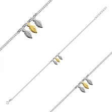 925 ezüst bokalánc vagy karkötő - vékony lánc, levelek ezüst és arany színben