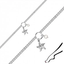 925 ezüst bokalánc - tengeri csillag, tenyésztett gyöngy, dupla lánc