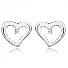 925 ezüst gyémánt fülbevaló - szív átlátszó briliánssal, stekkerzárral