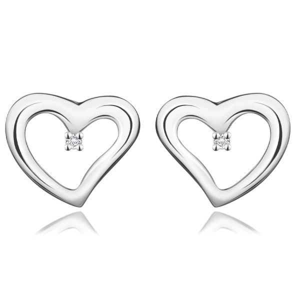 925 ezüst gyémánt fülbevaló - szív átlátszó briliánssal, stekkerzárral