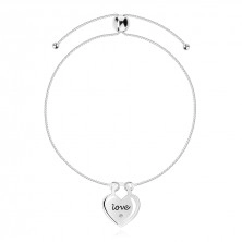 925 ezüst bokalánc - átlátszó gyémánt, szív, LOVE felirat