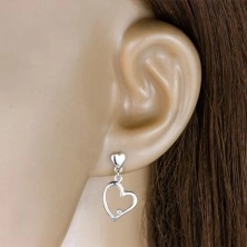 925 ezüst gyémánt fülbevaló - szívek átlátszó briliánsokkal, stekkerzárral