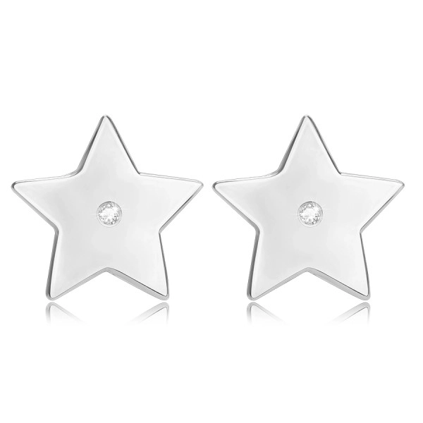 925 ezüst briliáns fülbevaló - ötágú csillag gyémánttal, stekkerzárral