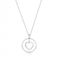 925 ezüst nyaklánc  - átlátszó gyémántok, szív és gyűrű körvonalakkal