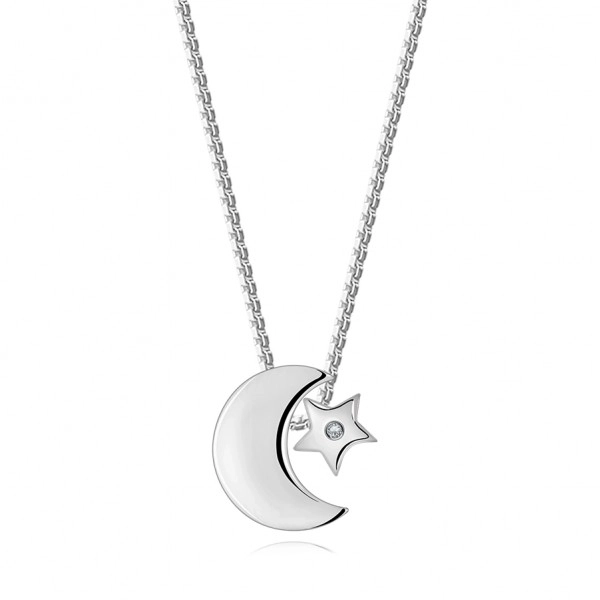 925 ezüst nyaklánc - félhold, csillag átlátszó gyémánttal